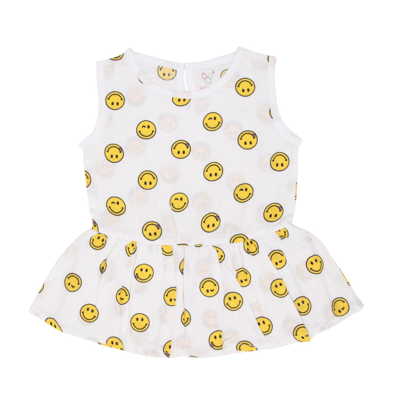 Organic Muslin Baby Frock - Smiley | Essential Muslin Dresses For Newborn Baby Girl | Smiley Buttons